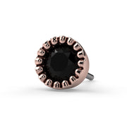 14k rose gold 2.5mm black diamond perlage push-pin end only, front view of round milgrain bezel setting