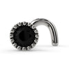 14k white gold black diamond nose ring twist style with milgrain perlage bezel setting, front view