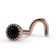 14k rose gold black diamond perlage nose ring twist style, side profile showing screw post