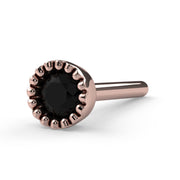 14k rose gold black diamond perlage straight post nose stud, angled view showing pin length