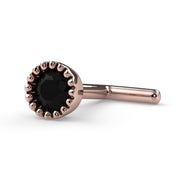 14k rose gold black diamond perlage L-post nose stud, side view showing L-shaped post style