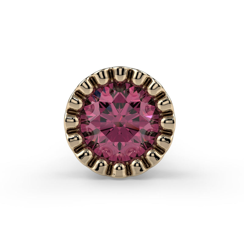 14k yellow gold pink diamond perlage nose stud, front view highlighting milgrain bezel detail