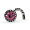 14k white gold pink diamond perlage nose ring with milgrain bezel, twist style, front view