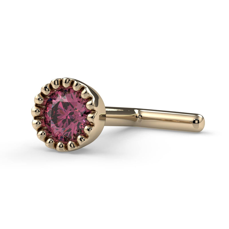 14k yellow gold pink diamond perlage nose ring with straight post, side profile view