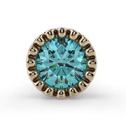 14k yellow gold 3mm aqua diamond perlage nose ring, straight-on front view of milgrain bezel setting