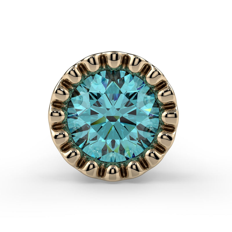 14k yellow gold 3mm aqua diamond perlage nose ring, straight-on front view of milgrain bezel setting