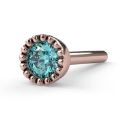14k rose gold 3mm aqua diamond perlage nose bone, elevated side angle showing straight post