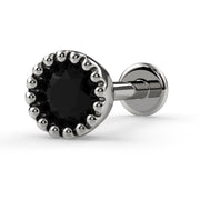 14k white gold 3mm black diamond perlage flatback labret showing post and flat disc backing