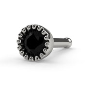 14k white gold 3mm black diamond perlage nose bone, angled front view showing milgrain bezel