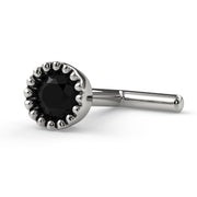 14k white gold 3mm black diamond perlage nose bone, low profile side view highlighting straight post