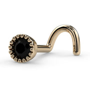 14k yellow gold 3mm black diamond perlage nose ring twist style, side profile view