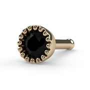 14k yellow gold black diamond perlage nose bone style, angled front view of milgrain setting