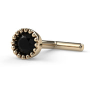14k yellow gold 3mm black diamond perlage nose bone, low side angle highlighting straight post