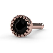 14k rose gold black diamond perlage nose bone, angled front view showing milgrain bezel and post