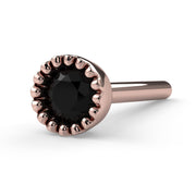 14k rose gold 3mm black diamond perlage nose bone, slight side angle showing setting and post length