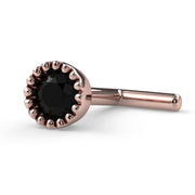 14k rose gold black diamond perlage nose bone low side view, showing straight post and ball tip