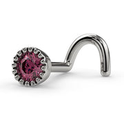 14k white gold 3mm pink diamond perlage nose ring, twist screw style, angled side view