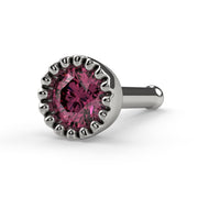 14k white gold 3mm pink diamond perlage bone nose stud, angled view showing rounded post tip
