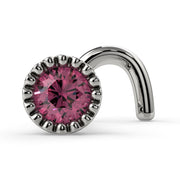 14k white gold 3mm pink diamond perlage milgrain nose ring, twist style, front view