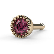 14k yellow gold 3mm pink diamond perlage bone nose stud, angled view showing rounded post end
