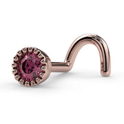 14k rose gold 3mm pink diamond perlage nose ring, twist screw style, angled side view