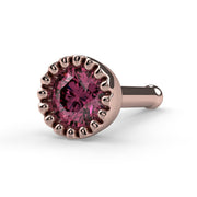 14k rose gold 3mm pink diamond perlage bone nose stud, angled view showing rounded post tip