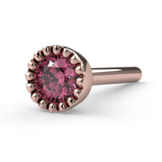 14k rose gold 3mm pink diamond perlage straight post nose stud, low angled side view