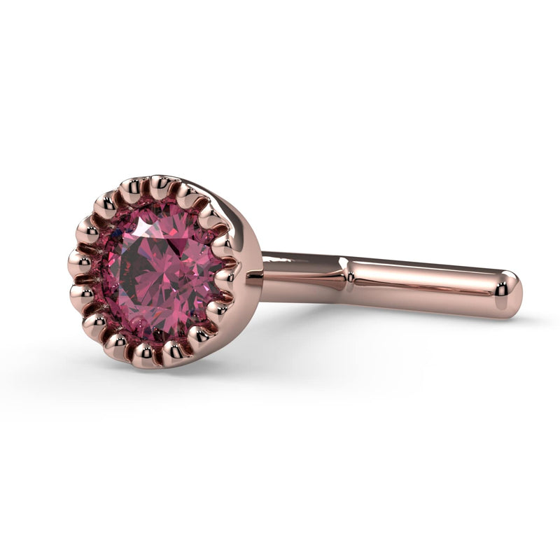 14k rose gold 3mm pink diamond perlage L-post nose stud, side view showing L-shaped post