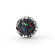Reina Black Opal Nose Ring in 14K White Gold with crown-set Black Opal - for nostril piercings