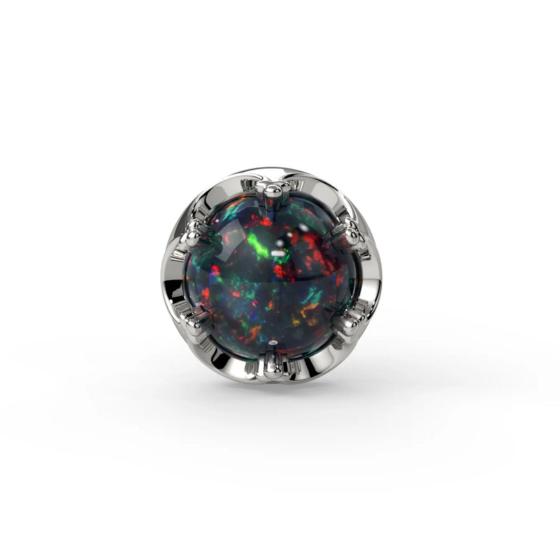 Reina Black Opal Nose Ring in 14K White Gold with crown-set Black Opal - for nostril piercings