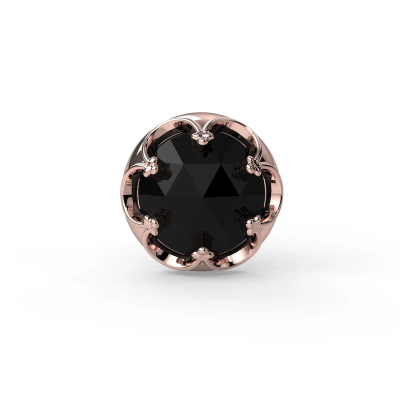 Reina Rose Cut Black Diamond Nose Ring in 14K Rose Gold with crown-set Rose Cut Black Diamond - for nostril piercings