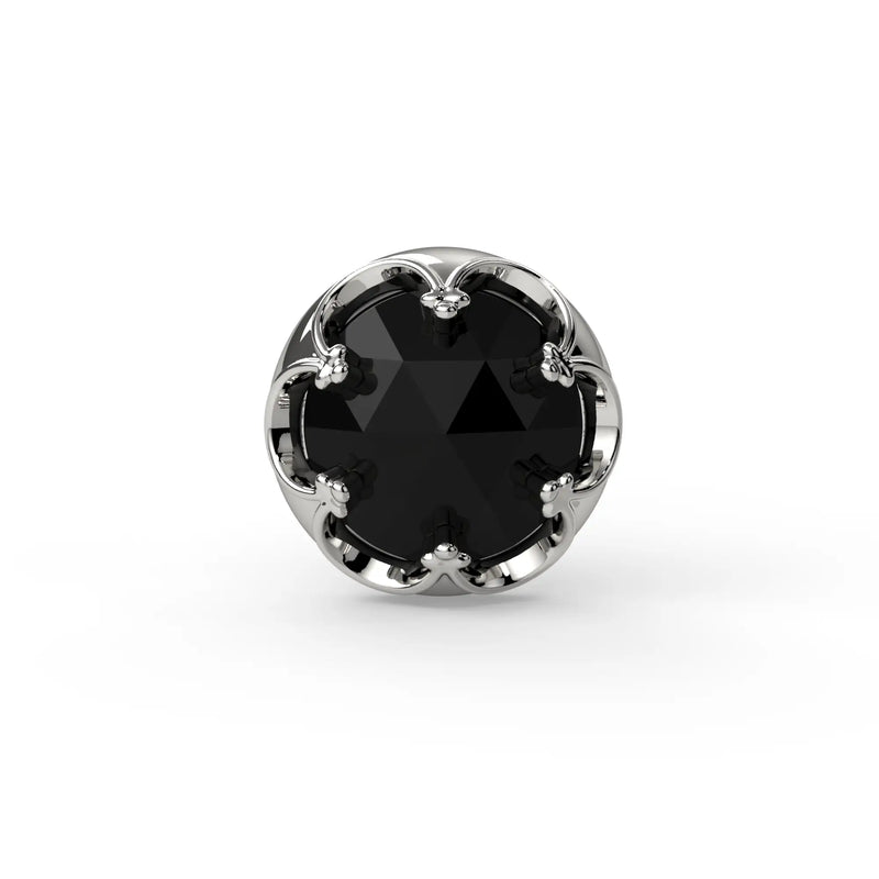 Reina Rose Cut Black Diamond Nose Ring in 14K White Gold with crown-set Rose Cut Black Diamond - for nostril piercings