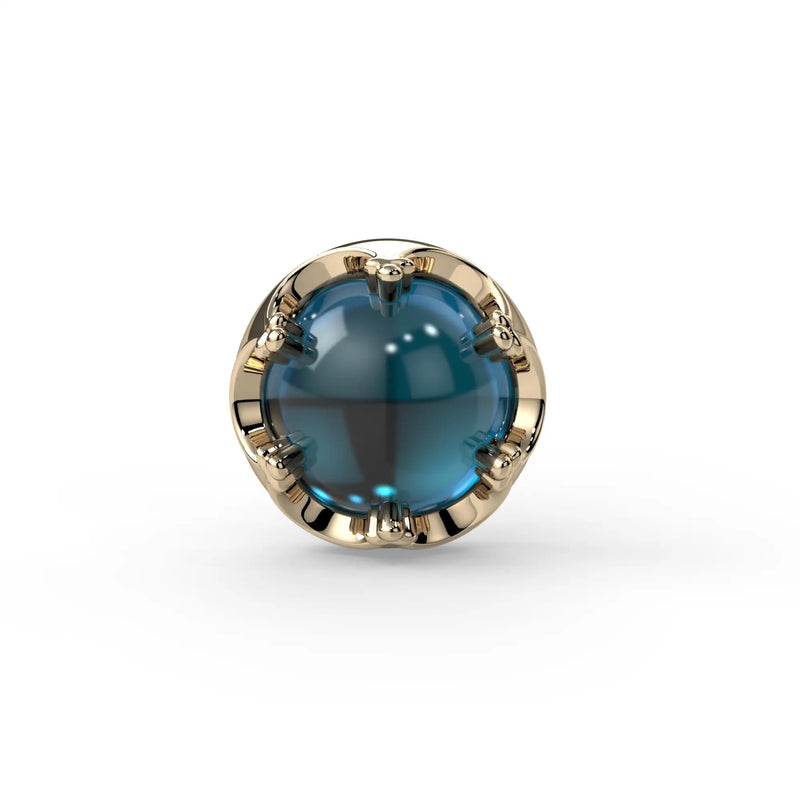 Reina London Blue Topaz Nose Ring in 14K Yellow Gold with crown-set London Blue Topaz - for nostril piercings