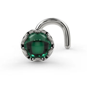 Reina Zambian Emerald Nose Ring in 14K White Gold with crown-set Zambian Emerald - for nostril piercings