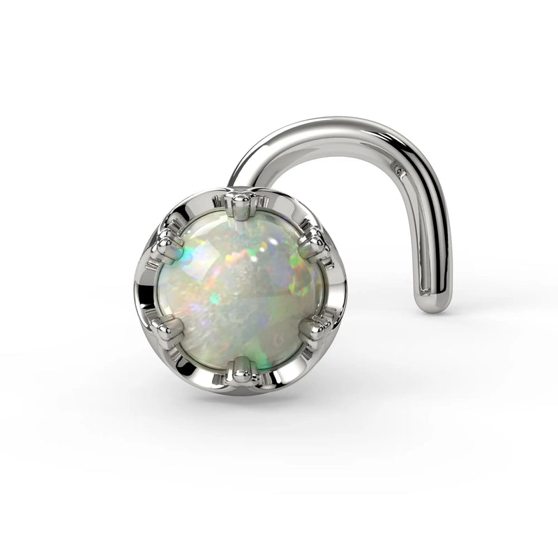 Reina Ethiopian Opal Nose Ring in 14K White Gold with crown-set Ethiopian Opal - for nostril piercings