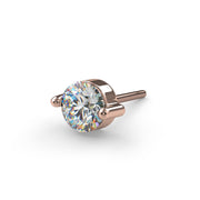 14k rose gold duo-prong VS1 diamond stud end, closer angled view showing sparkling diamond