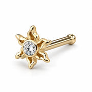 Diamond Sunburst Nose Ring in 14k yellow gold — bone post style