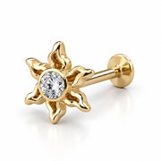 Diamond Sunburst Nose Ring in 14k yellow gold — flat back style