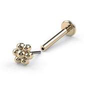 14k yellow gold flower nose ring with flatback labret backing shown disassembled