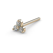 14k yellow gold trinity diamond nose ring straight post style showing full length of wearable post