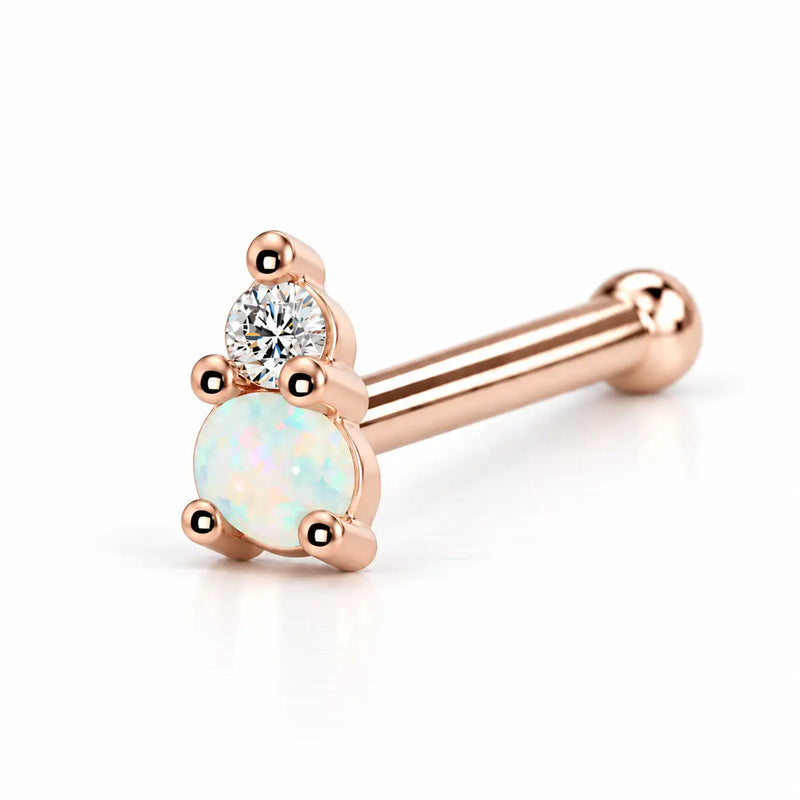 14k rose gold L'Amour Venus & Mars nose ring with opal and diamond, bone style