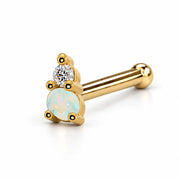 14k yellow gold L'Amour Venus & Mars nose ring with opal and diamond, bone style