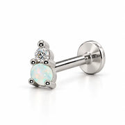 14k white gold L'Amour Venus & Mars nose ring with opal and diamond, flat back style
