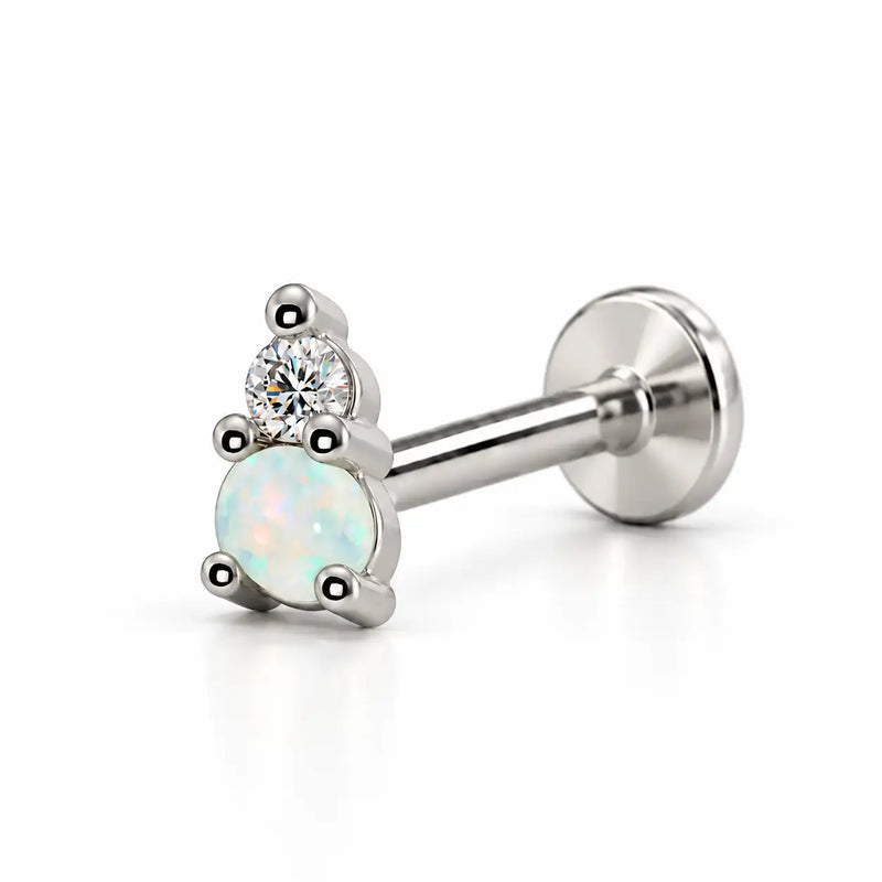 14k white gold L'Amour Venus & Mars nose ring with opal and diamond, flat back style