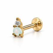 14k yellow gold L'Amour Venus & Mars nose ring with opal and diamond, flat back style
