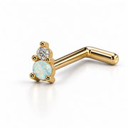 14k yellow gold L'Amour Venus & Mars nose ring with opal and diamond, L-post style