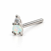 14k white gold L'Amour Venus & Mars nose ring with opal and diamond, straight post style