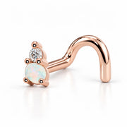 14k rose gold L'Amour Venus & Mars nose ring with opal and diamond, twist style