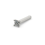 14k white gold princess-cut diamond nose ring straight post style, angled view showing post and prong setting