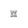 14k white gold 1.5mm princess-cut diamond stud end, straight-on front view of four-prong square setting
